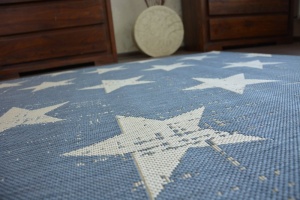 Šnúrkový koberec sizal flat 48648/591 hviezdy modrý