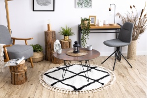 Bielo-čierny shaggy koberec Berber Cross kruh