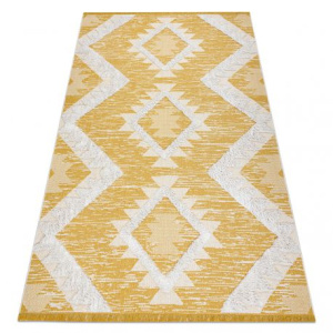 Koberec ECO SISAL BOHO MOROC Diamanty 22312 strapce - dve vrstvy rúna žltá /  krémová, recyklovateľná bavlna