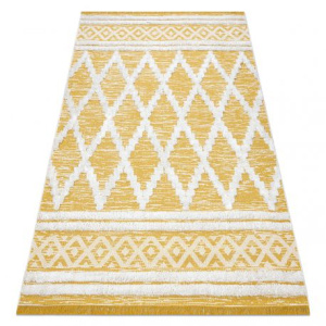 Koberec ECO SISAL BOHO MOROC Diamanty 22297 strapce - dve vrstvy rúna žltá /  krémová, recyklovateľná bavlna