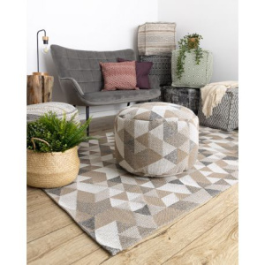 Ekologický koberec CASA, EKO SISAL Boho Trojuholníky 2816, krémová, tmavo šedo hnedá, recyklovateľná bavlna