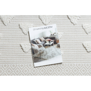 Koberec ECO SISAL MOROC 22321 Trojuholníky, cikcak boho strapce - štrukturálna béžová / krémová