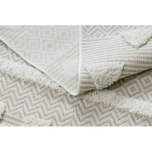 Koberec ECO SISAL MOROC 22321 Trojuholníky, cikcak boho strapce - štrukturálna béžová / krémová