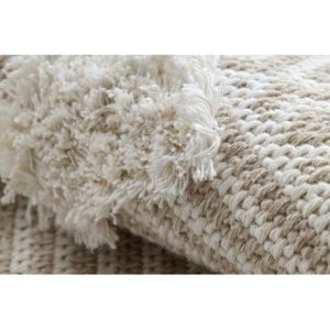 Koberec ECO SISAL MOROC 22321 Trojuholníky, cikcak boho strapce - štrukturálna béžová / krémová
