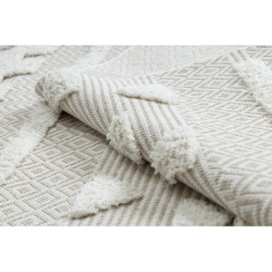 Koberec ECO SISAL MOROC 22321 Trojuholníky, cikcak boho strapce - štrukturálna béžová / krémová