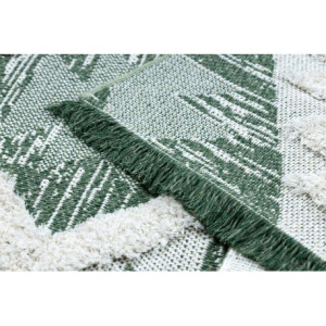 Ekologický koberec MOROC EKO SISAL 22312 Diamanty, strapce, dve vrstvy rúna, zelená, krémová, recyklovateľná bavlna