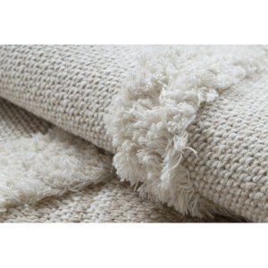 Koberec ECO SISAL MOROC 22314 kosoštvorce, cikcakcikcak, boho strapce - štrukturálna béžová / krémová
