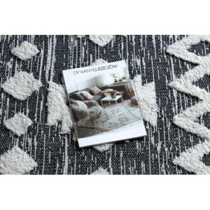 Koberec ECO SISAL BOHO MOROC Etno Cik cak 22319 strapce - dve vrstvy rúna sivá /  krémová, recyklovateľná bavlna