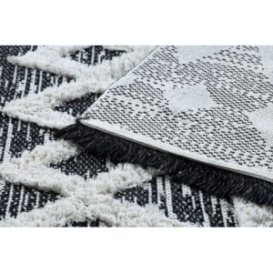 Koberec ECO SISAL BOHO MOROC Etno Cik cak 22319 strapce - dve vrstvy rúna sivá /  krémová, recyklovateľná bavlna