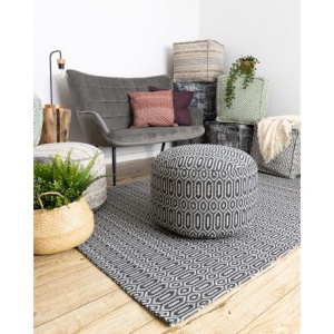 Koberec CASA ECO SISAL Boho vzor očká 22075, čierna, sivá, recyklovateľná bavlna