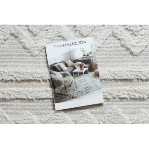 Koberec ECO SISAL MOROC 22322 kosoštvorce, linky, boho strapce - štrukturálna béžová / krémová