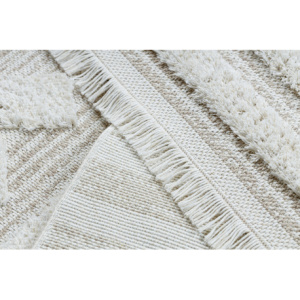 Koberec ECO SISAL MOROC 22322 kosoštvorce, linky, boho strapce - štrukturálna béžová / krémová
