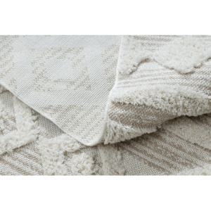 Koberec ECO SISAL MOROC 22322 kosoštvorce, linky, boho strapce - štrukturálna béžová / krémová