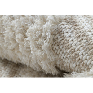 Koberec ECO SISAL MOROC 22322 kosoštvorce, linky, boho strapce - štrukturálna béžová / krémová