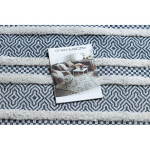 Koberec ECO SISAL BOHO MOROC Pásy 22328 strapce - dve vrstvy rúna krémová / tmavo - modry  c