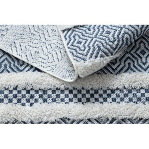 Koberec ECO SISAL BOHO MOROC Pásy 22328 strapce - dve vrstvy rúna krémová / tmavo - modry  c