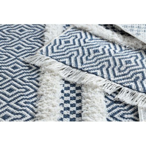 Koberec ECO SISAL BOHO MOROC Pásy 22328 strapce - dve vrstvy rúna krémová / tmavo - modry  c