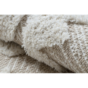 Koberec ECO SISAL MOROC 22319 kosoštvorce boho strapce - štrukturálna béžová / krémová